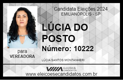 Candidato LUCIA MONTANHERI 2024 - EMILIANÓPOLIS - Eleições