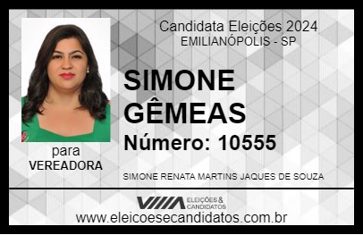 Candidato SIMONE GÊMEAS 2024 - EMILIANÓPOLIS - Eleições