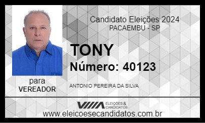 Candidato TONY SILVA 2024 - PACAEMBU - Eleições