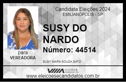 Candidato SUSY DO NARDO 2024 - EMILIANÓPOLIS - Eleições