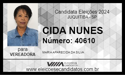 Candidato CIDA NUNES 2024 - JUQUITIBA - Eleições