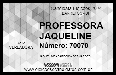 Candidato PROFESSORA JAQUELINE 2024 - BARRETOS - Eleições