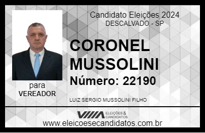 Candidato CORONEL MUSSOLINI 2024 - DESCALVADO - Eleições