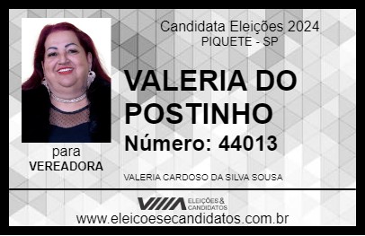 Candidato VALÉRIA CARDOSO 2024 - PIQUETE - Eleições