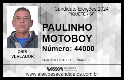 Candidato PAULINHO MOTOBOY 2024 - PIQUETE - Eleições