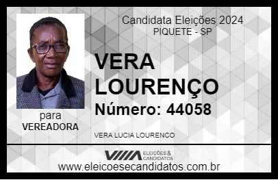 Candidato VERA LOURENÇO 2024 - PIQUETE - Eleições