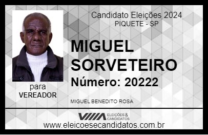 Candidato MIGUEL SORVETEIRO 2024 - PIQUETE - Eleições