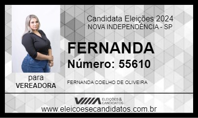 Candidato FERNANDA  OLIVEIRA 2024 - NOVA INDEPENDÊNCIA - Eleições