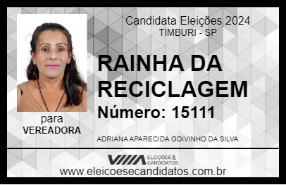 Candidato RAINHA DA RECICLAGEM 2024 - TIMBURI - Eleições