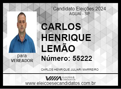 Candidato CARLOS HENRIQUE LEMÃO 2024 - AGUAÍ - Eleições