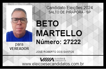 Candidato BETO MARTELLO 2024 - SALTO DE PIRAPORA - Eleições