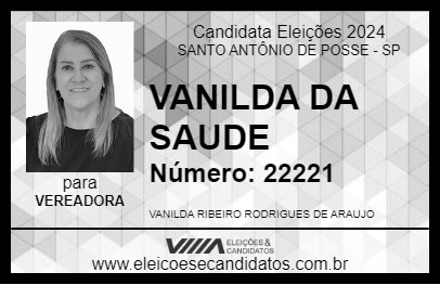 Candidato VANILDA R RODRIGUES DE ARAUJO 2024 - SANTO ANTÔNIO DE POSSE - Eleições