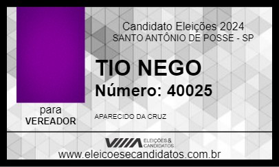 Candidato TIO NEGO 2024 - SANTO ANTÔNIO DE POSSE - Eleições