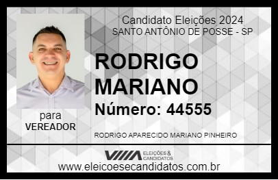 Candidato RODRIGO MARIANO 2024 - SANTO ANTÔNIO DE POSSE - Eleições