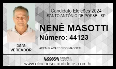 Candidato NENÊ MASOTTI 2024 - SANTO ANTÔNIO DE POSSE - Eleições