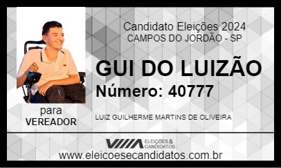 Candidato GUI DO LUIZÃO 2024 - CAMPOS DO JORDÃO - Eleições