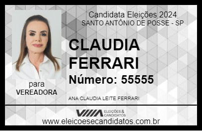 Candidato CLAUDIA FERRARI 2024 - SANTO ANTÔNIO DE POSSE - Eleições