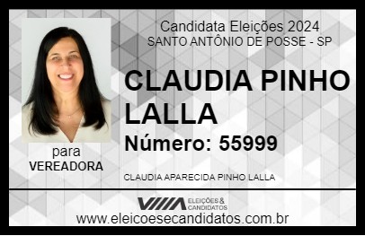 Candidato CLAUDIA PINHO LALLA 2024 - SANTO ANTÔNIO DE POSSE - Eleições