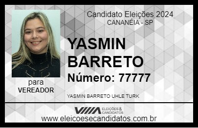 Candidato YASMIN BARRETO 2024 - CANANÉIA - Eleições