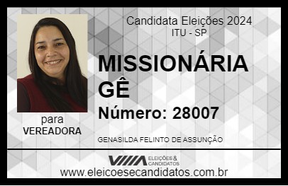 Candidato MISSIONÁRIA GÊ 2024 - ITU - Eleições