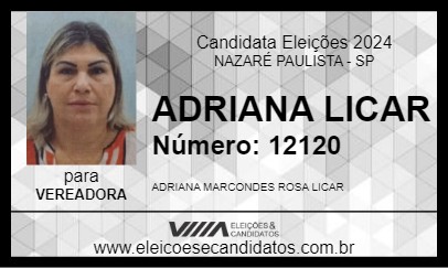 Candidato ADRIANA LICAR 2024 - NAZARÉ PAULISTA - Eleições