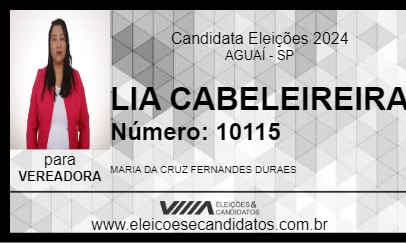 Candidato LIA CABELEIREIRA 2024 - AGUAÍ - Eleições