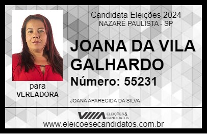 Candidato JOANA DA VILA GALHARDO 2024 - NAZARÉ PAULISTA - Eleições