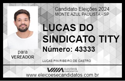 Candidato LUCAS DO SINDICATO TITY 2024 - MONTE AZUL PAULISTA - Eleições