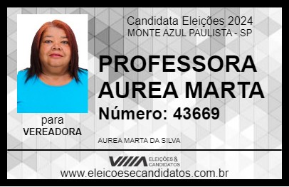 Candidato PROFESSORA AUREA MARTA 2024 - MONTE AZUL PAULISTA - Eleições