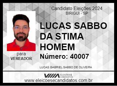 Candidato LUCAS SABBO DA STIMA HOMEM 2024 - BIRIGUI - Eleições