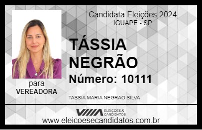 Candidato TÁSSIA NEGRÃO 2024 - IGUAPE - Eleições