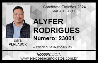 Candidato ALYFER RODRIGUES 2024 - MACATUBA - Eleições