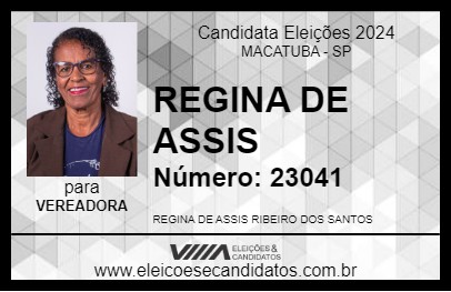 Candidato REGINA DE ASSIS 2024 - MACATUBA - Eleições