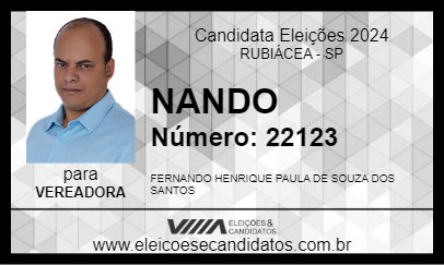 Candidato NANDO 2024 - RUBIÁCEA - Eleições