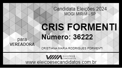 Candidato CRIS FORMENTI 2024 - MOGI MIRIM - Eleições