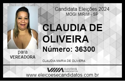 Candidato CLAUDIA DE OLIVEIRA 2024 - MOGI MIRIM - Eleições