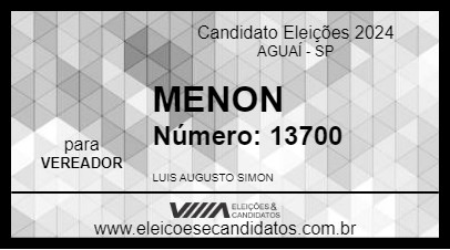 Candidato MENON 2024 - AGUAÍ - Eleições