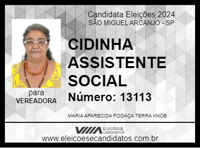 Candidato CIDINHA ASSISTENTE SOCIAL 2024 - SÃO MIGUEL ARCANJO - Eleições