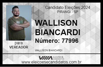 Candidato WALLISON BIANCARDI 2024 - PIRANGI - Eleições