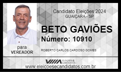 Candidato BETO GAVIÕES 2024 - GUAIÇARA - Eleições