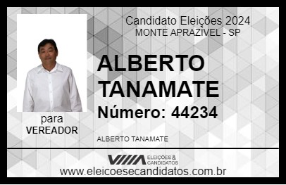 Candidato ALBERTO TANAMATE 2024 - MONTE APRAZÍVEL - Eleições