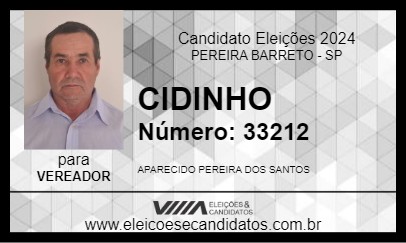 Candidato CIDINHO 2024 - PEREIRA BARRETO - Eleições