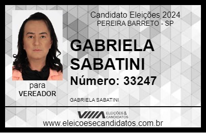 Candidato GABRIELA SABATINI 2024 - PEREIRA BARRETO - Eleições