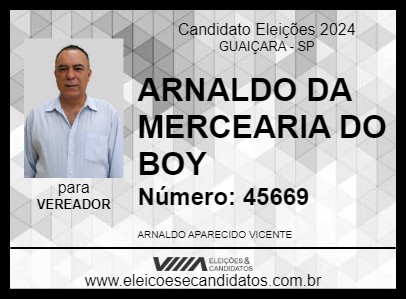 Candidato ARNALDO DA MERCEARIA DO BOY 2024 - GUAIÇARA - Eleições