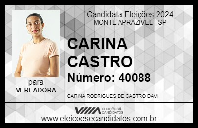 Candidato CARINA CASTRO 2024 - MONTE APRAZÍVEL - Eleições