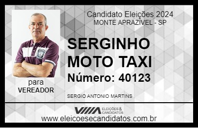 Candidato SERGINHO MOTO TAXI 2024 - MONTE APRAZÍVEL - Eleições