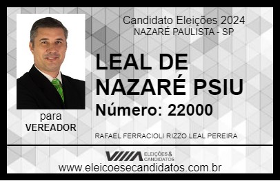 Candidato LEAL DE NAZARÉ PSIU 2024 - NAZARÉ PAULISTA - Eleições