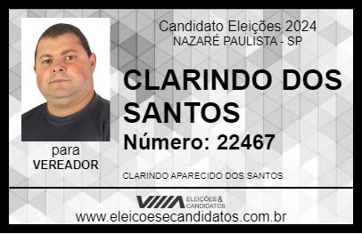 Candidato CLARINDO DOS SANTOS 2024 - NAZARÉ PAULISTA - Eleições