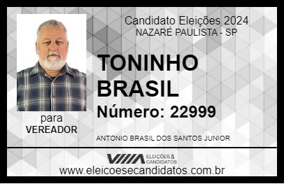 Candidato TONINHO BRASIL 2024 - NAZARÉ PAULISTA - Eleições