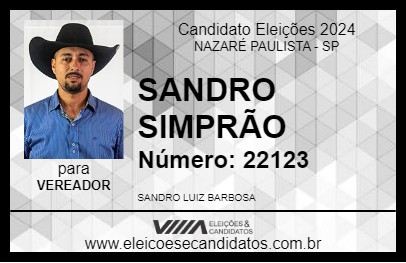 Candidato SANDRO SIMPRÃO 2024 - NAZARÉ PAULISTA - Eleições